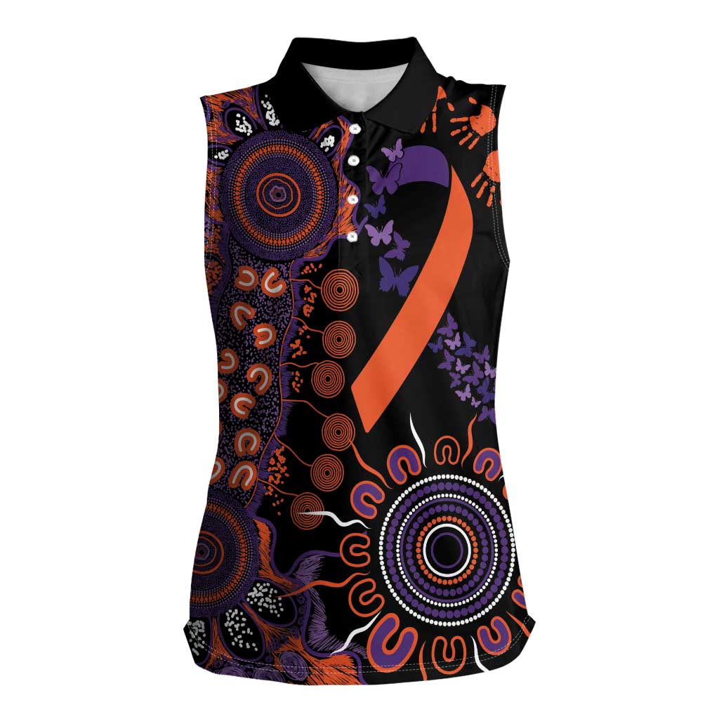 Psoriasis Awareness Personalised Women Sleeveless Polo Shirt Aboriginal Ribbon Dot Painting