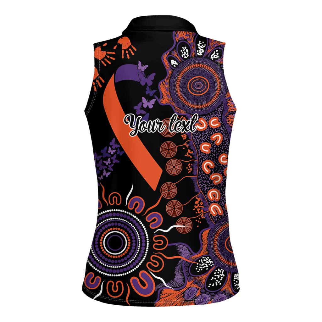 Psoriasis Awareness Personalised Women Sleeveless Polo Shirt Aboriginal Ribbon Dot Painting