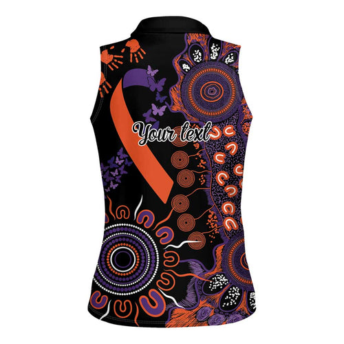 Psoriasis Awareness Personalised Women Sleeveless Polo Shirt Aboriginal Ribbon Dot Painting