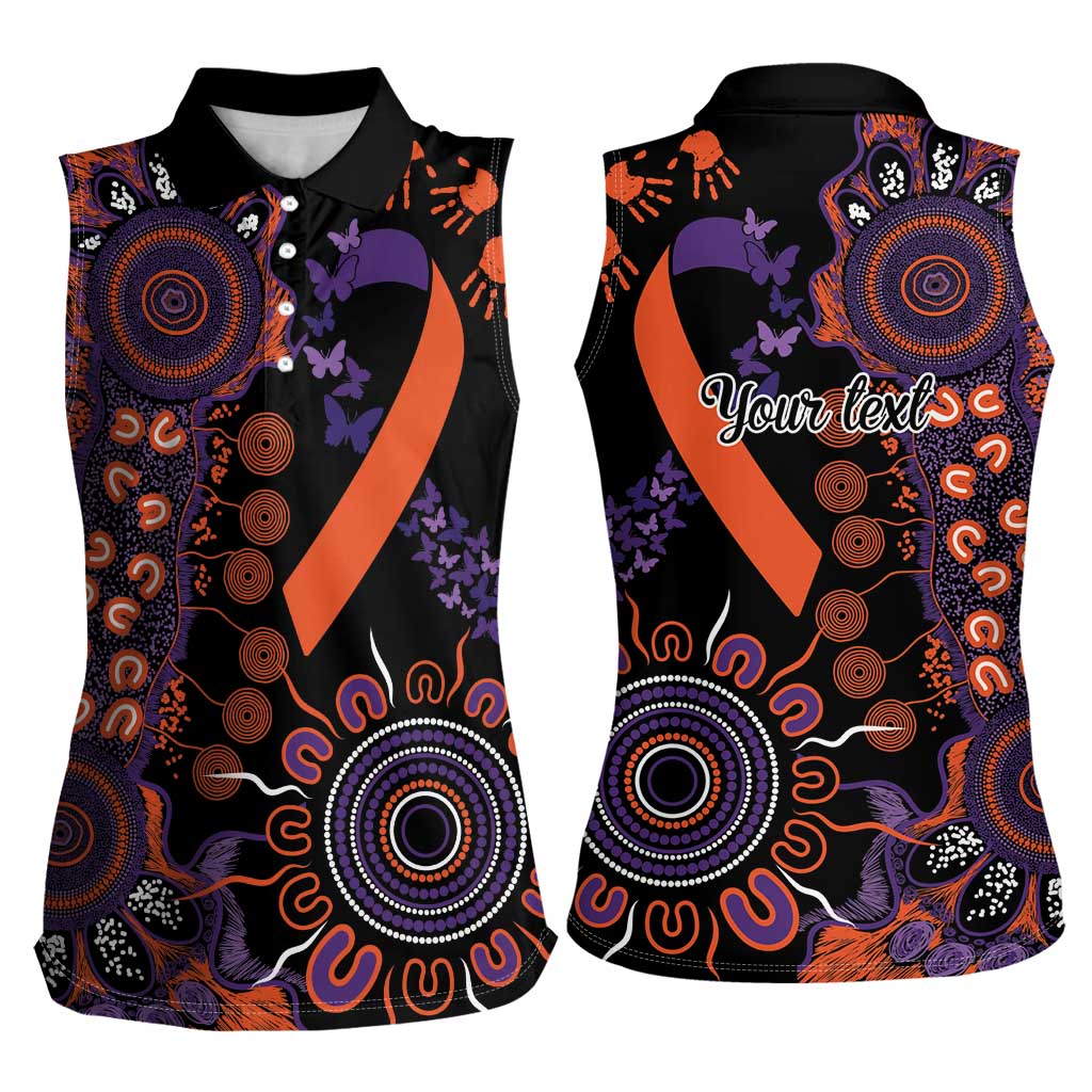 Psoriasis Awareness Personalised Women Sleeveless Polo Shirt Aboriginal Ribbon Dot Painting