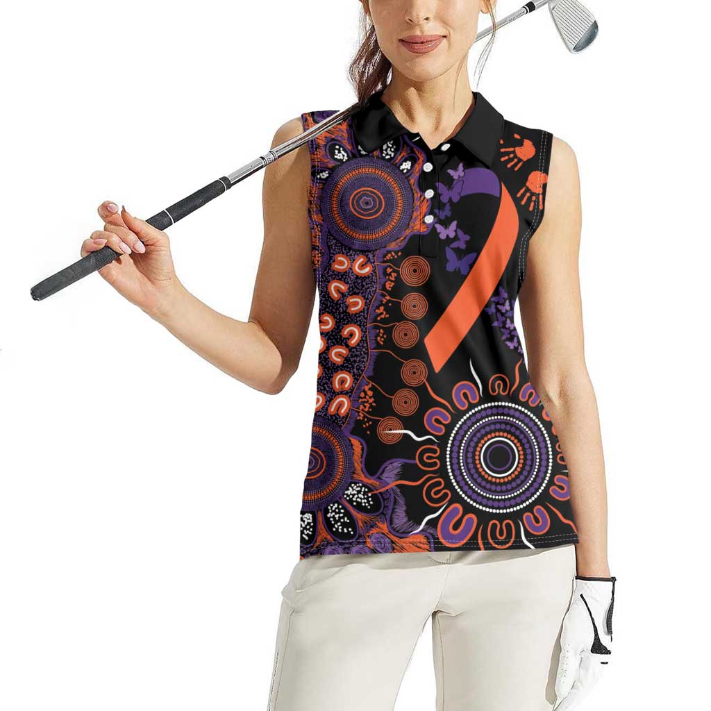 Psoriasis Awareness Personalised Women Sleeveless Polo Shirt Aboriginal Ribbon Dot Painting