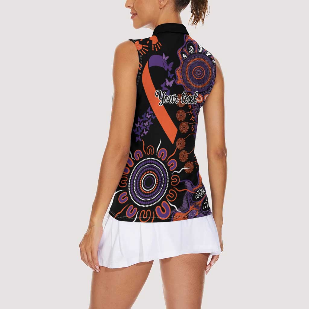 Psoriasis Awareness Personalised Women Sleeveless Polo Shirt Aboriginal Ribbon Dot Painting