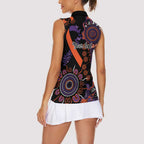 Psoriasis Awareness Personalised Women Sleeveless Polo Shirt Aboriginal Ribbon Dot Painting