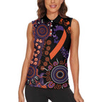 Psoriasis Awareness Personalised Women Sleeveless Polo Shirt Aboriginal Ribbon Dot Painting