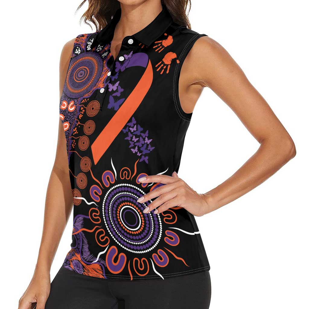 Psoriasis Awareness Personalised Women Sleeveless Polo Shirt Aboriginal Ribbon Dot Painting