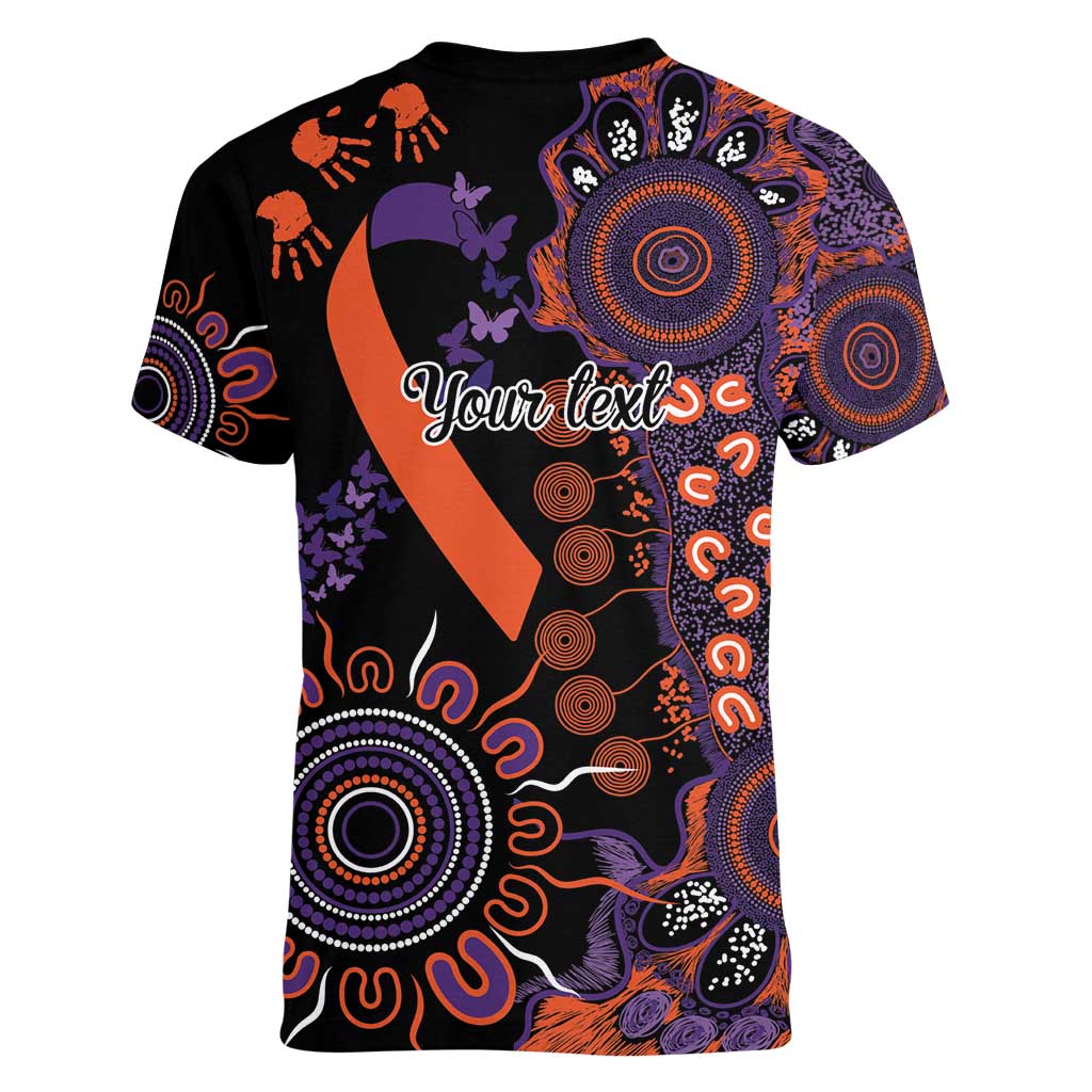 Psoriasis Awareness Personalised Women V-Neck T-Shirt Aboriginal Ribbon Dot Painting