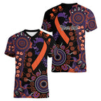 Psoriasis Awareness Personalised Women V-Neck T-Shirt Aboriginal Ribbon Dot Painting