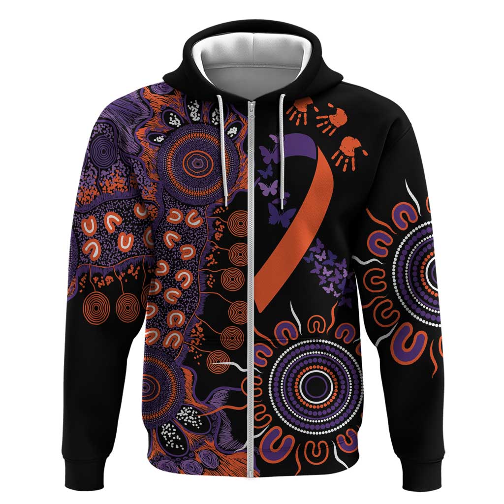 Psoriasis Awareness Personalised Zip Hoodie Aboriginal Ribbon Dot Painting