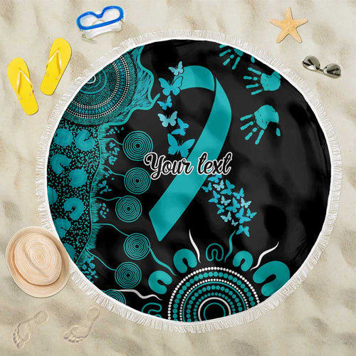 PTSD Awareness Personalised Beach Blanket Aboriginal Ribbon Dot Painting