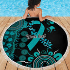 PTSD Awareness Personalised Beach Blanket Aboriginal Ribbon Dot Painting