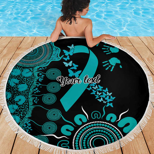 PTSD Awareness Personalised Beach Blanket Aboriginal Ribbon Dot Painting
