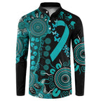 PTSD Awareness Personalised Button Sweatshirt Aboriginal Ribbon Dot Painting