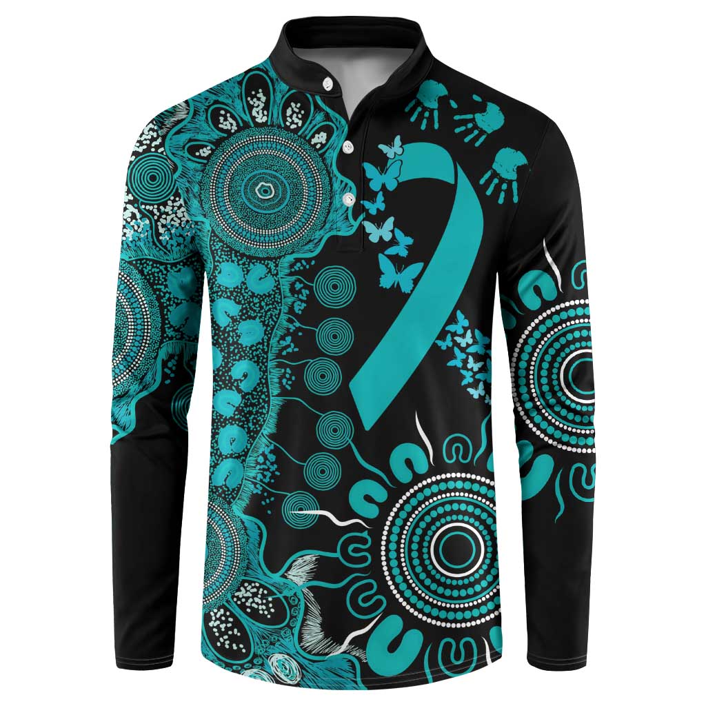 PTSD Awareness Personalised Button Sweatshirt Aboriginal Ribbon Dot Painting