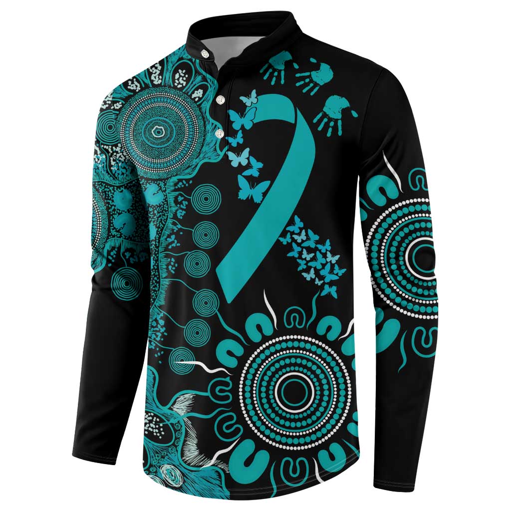 PTSD Awareness Personalised Button Sweatshirt Aboriginal Ribbon Dot Painting