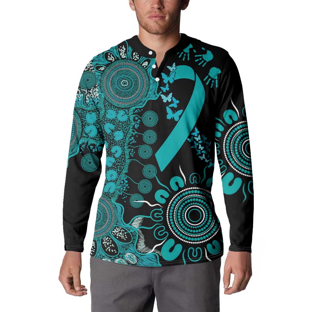 PTSD Awareness Personalised Button Sweatshirt Aboriginal Ribbon Dot Painting