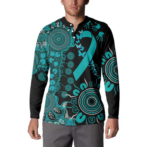 PTSD Awareness Personalised Button Sweatshirt Aboriginal Ribbon Dot Painting