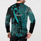 PTSD Awareness Personalised Button Sweatshirt Aboriginal Ribbon Dot Painting