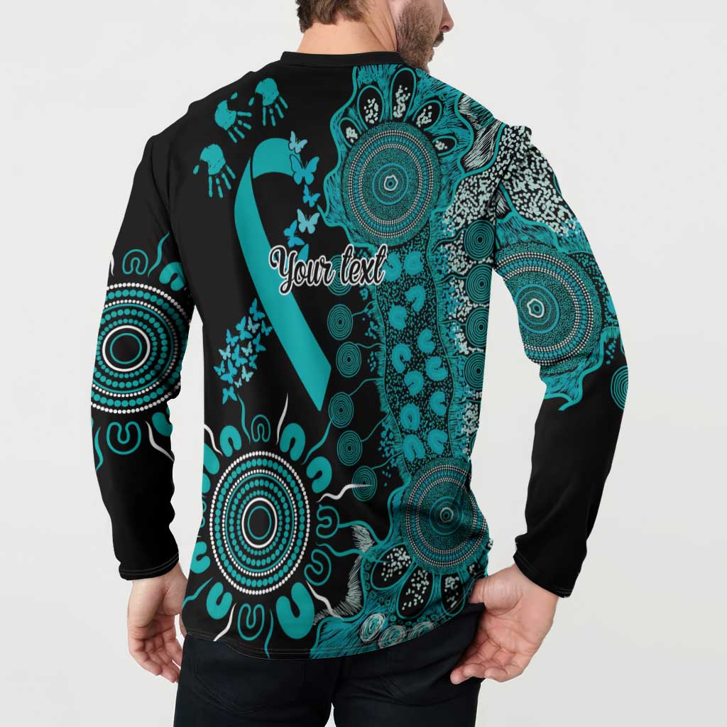 PTSD Awareness Personalised Button Sweatshirt Aboriginal Ribbon Dot Painting