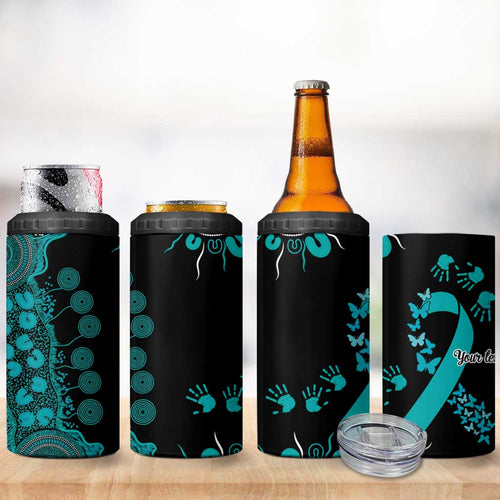PTSD Awareness Personalised 4 in 1 Can Cooler Tumbler Aboriginal Ribbon Dot Painting