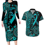 PTSD Awareness Personalised Couples Matching Long Sleeve Bodycon Dress and Hawaiian Shirt Aboriginal Ribbon Dot Painting