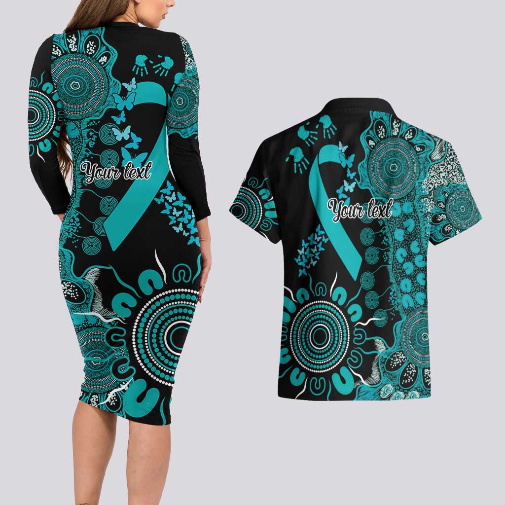 PTSD Awareness Personalised Couples Matching Long Sleeve Bodycon Dress and Hawaiian Shirt Aboriginal Ribbon Dot Painting