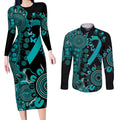 PTSD Awareness Personalised Couples Matching Long Sleeve Bodycon Dress and Long Sleeve Button Shirt Aboriginal Ribbon Dot Painting