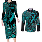 PTSD Awareness Personalised Couples Matching Long Sleeve Bodycon Dress and Long Sleeve Button Shirt Aboriginal Ribbon Dot Painting