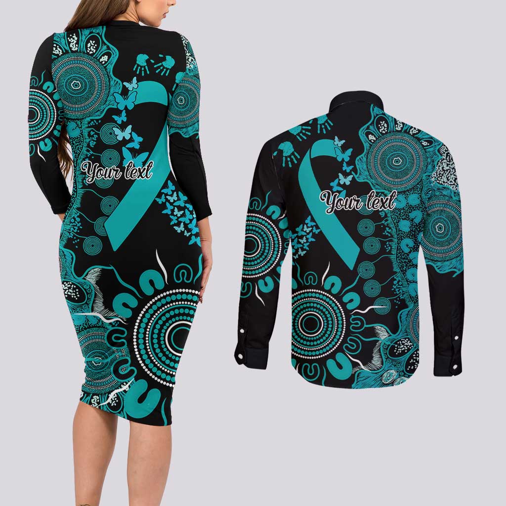 PTSD Awareness Personalised Couples Matching Long Sleeve Bodycon Dress and Long Sleeve Button Shirt Aboriginal Ribbon Dot Painting