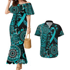 PTSD Awareness Personalised Couples Matching Mermaid Dress and Hawaiian Shirt Aboriginal Ribbon Dot Painting
