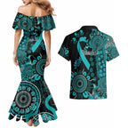 PTSD Awareness Personalised Couples Matching Mermaid Dress and Hawaiian Shirt Aboriginal Ribbon Dot Painting