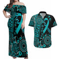 PTSD Awareness Personalised Couples Matching Off Shoulder Maxi Dress and Hawaiian Shirt Aboriginal Ribbon Dot Painting