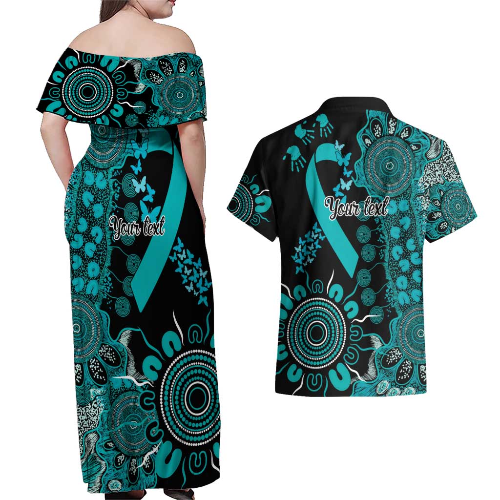PTSD Awareness Personalised Couples Matching Off Shoulder Maxi Dress and Hawaiian Shirt Aboriginal Ribbon Dot Painting