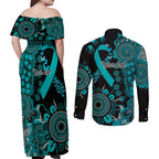 PTSD Awareness Personalised Couples Matching Off Shoulder Maxi Dress and Long Sleeve Button Shirt Aboriginal Ribbon Dot Painting