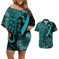PTSD Awareness Personalised Couples Matching Off Shoulder Short Dress and Hawaiian Shirt Aboriginal Ribbon Dot Painting