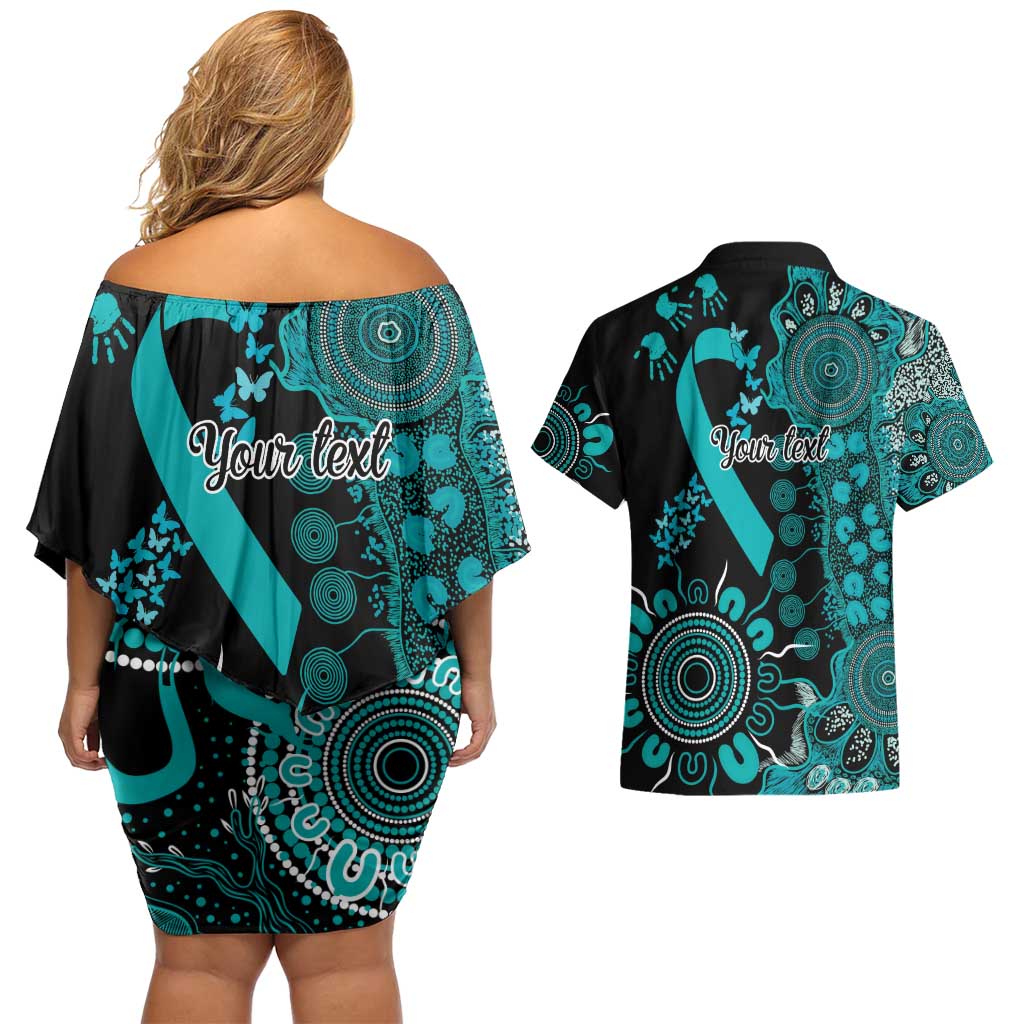 PTSD Awareness Personalised Couples Matching Off Shoulder Short Dress and Hawaiian Shirt Aboriginal Ribbon Dot Painting