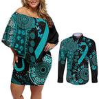 PTSD Awareness Personalised Couples Matching Off Shoulder Short Dress and Long Sleeve Button Shirt Aboriginal Ribbon Dot Painting
