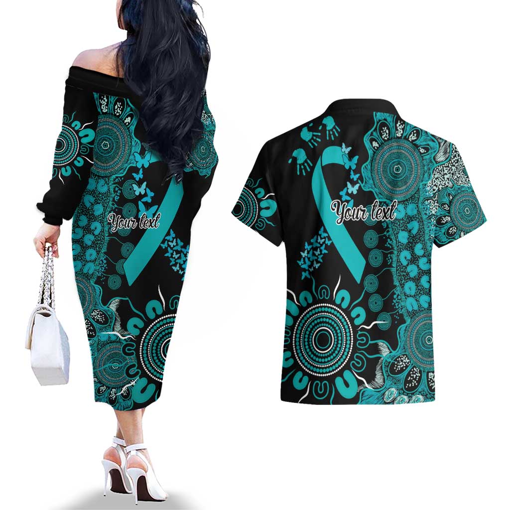 PTSD Awareness Personalised Couples Matching Off The Shoulder Long Sleeve Dress and Hawaiian Shirt Aboriginal Ribbon Dot Painting