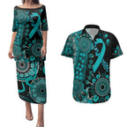 PTSD Awareness Personalised Couples Matching Puletasi and Hawaiian Shirt Aboriginal Ribbon Dot Painting