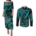 PTSD Awareness Personalised Couples Matching Puletasi and Long Sleeve Button Shirt Aboriginal Ribbon Dot Painting