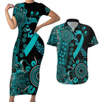 PTSD Awareness Personalised Couples Matching Short Sleeve Bodycon Dress and Hawaiian Shirt Aboriginal Ribbon Dot Painting