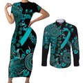 PTSD Awareness Personalised Couples Matching Short Sleeve Bodycon Dress and Long Sleeve Button Shirt Aboriginal Ribbon Dot Painting
