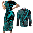 PTSD Awareness Personalised Couples Matching Short Sleeve Bodycon Dress and Long Sleeve Button Shirt Aboriginal Ribbon Dot Painting