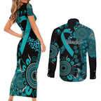 PTSD Awareness Personalised Couples Matching Short Sleeve Bodycon Dress and Long Sleeve Button Shirt Aboriginal Ribbon Dot Painting
