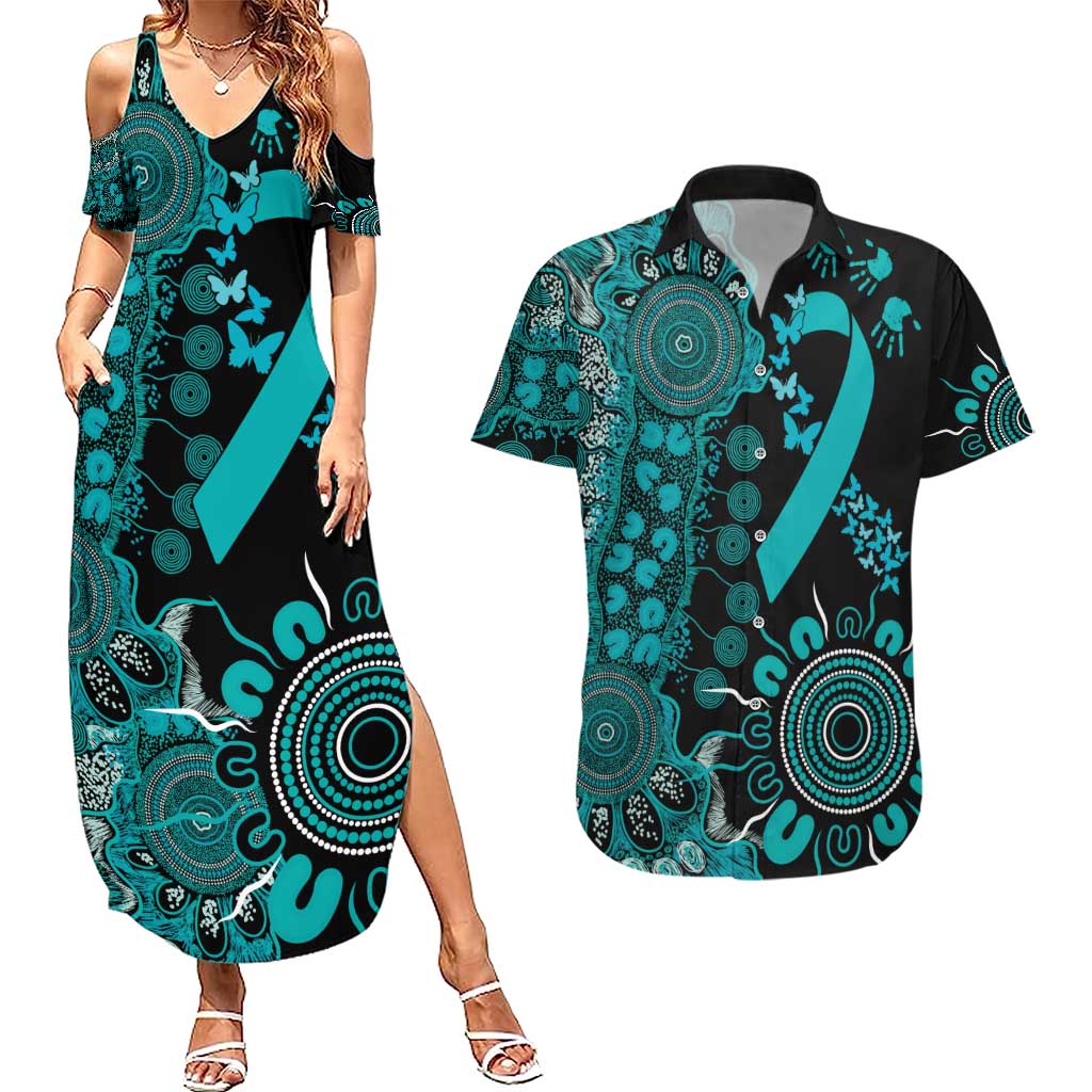 PTSD Awareness Personalised Couples Matching Summer Maxi Dress and Hawaiian Shirt Aboriginal Ribbon Dot Painting