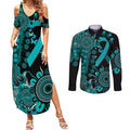 PTSD Awareness Personalised Couples Matching Summer Maxi Dress and Long Sleeve Button Shirt Aboriginal Ribbon Dot Painting