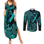 PTSD Awareness Personalised Couples Matching Summer Maxi Dress and Long Sleeve Button Shirt Aboriginal Ribbon Dot Painting