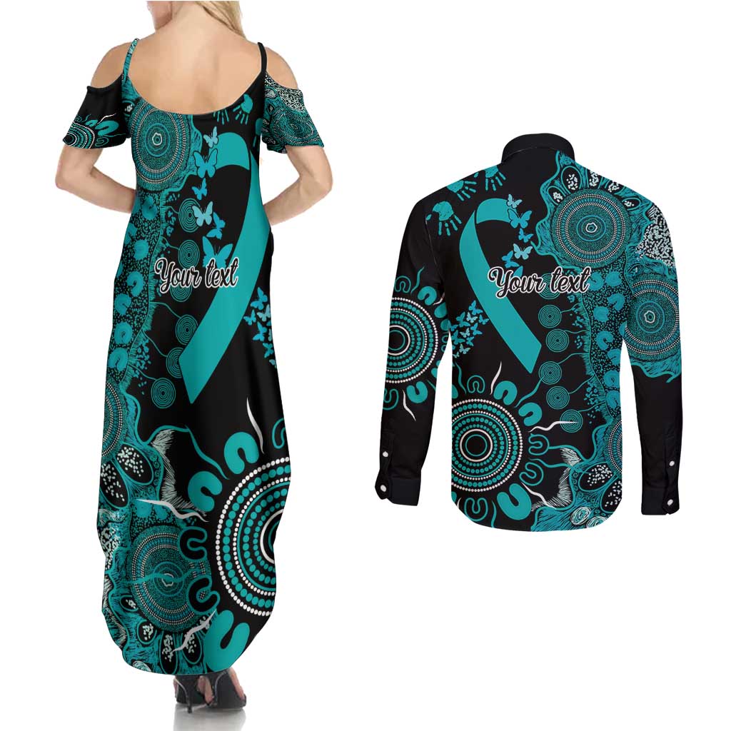 PTSD Awareness Personalised Couples Matching Summer Maxi Dress and Long Sleeve Button Shirt Aboriginal Ribbon Dot Painting