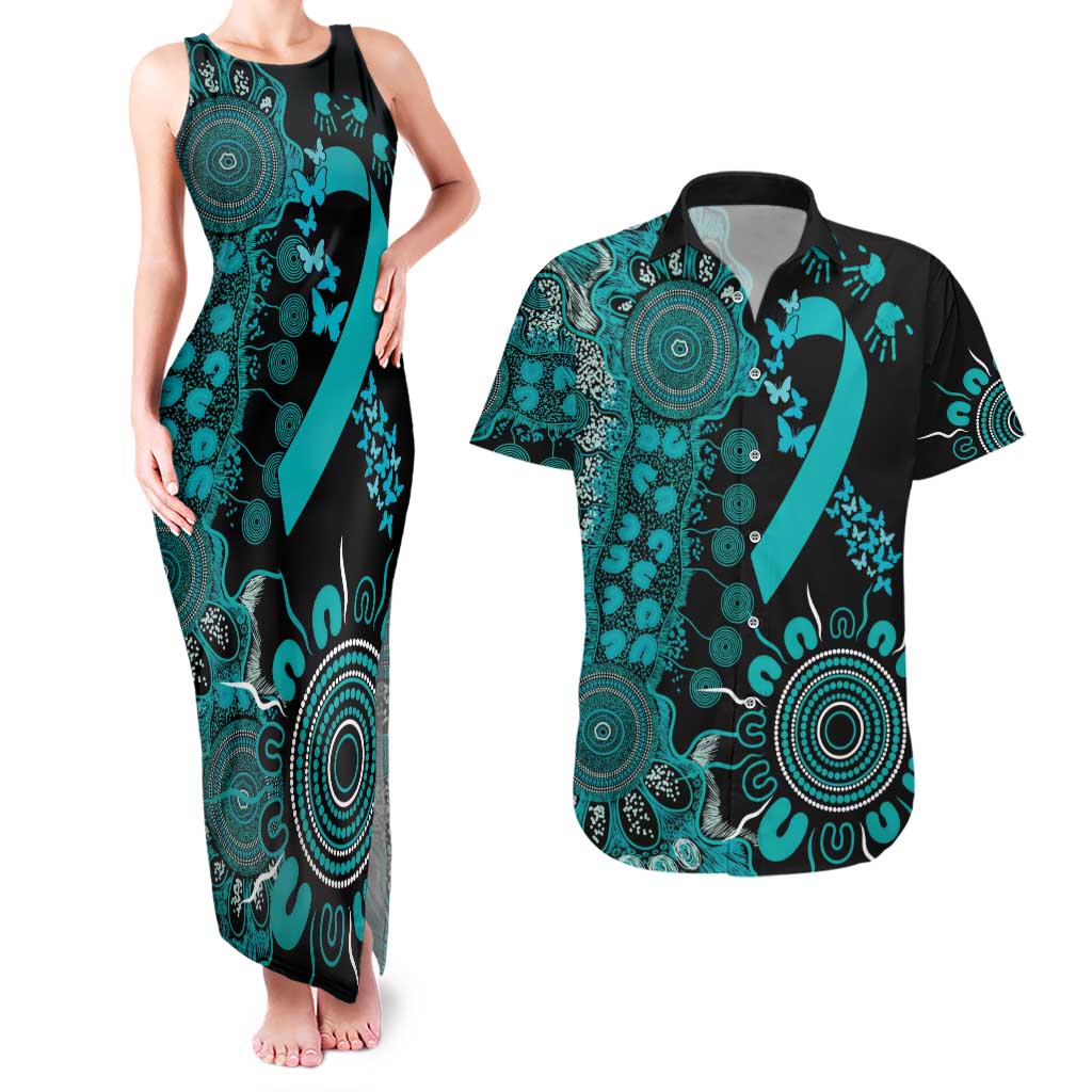 PTSD Awareness Personalised Couples Matching Tank Maxi Dress and Hawaiian Shirt Aboriginal Ribbon Dot Painting