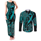 PTSD Awareness Personalised Couples Matching Tank Maxi Dress and Long Sleeve Button Shirt Aboriginal Ribbon Dot Painting
