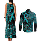 PTSD Awareness Personalised Couples Matching Tank Maxi Dress and Long Sleeve Button Shirt Aboriginal Ribbon Dot Painting
